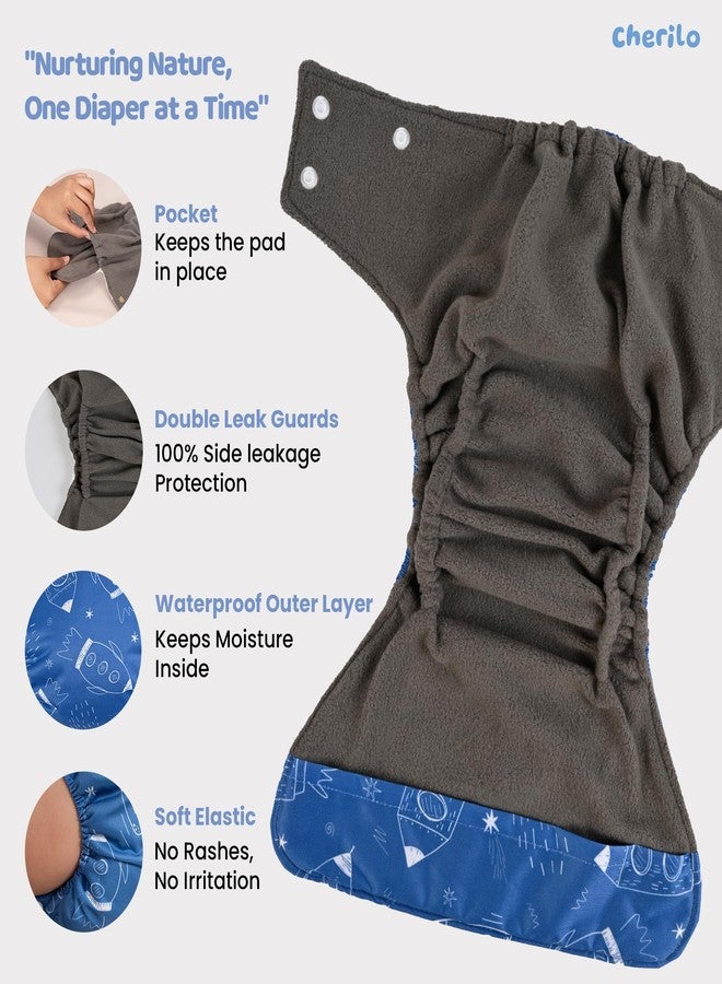 Cherilo حفاضات شيريلو القماشية القابلة لإعادة الاستخدام للأطفال حديثي الولادة من عمر 0 إلى 3 سنوات، مانعة للتسرب، حفاضات قماشية قابلة للغسل وصديقة للبيئة، لا تسرب جانبي، قابلة للتعديل، حفاضة جيبية بمقاس واحد (حفاضة واحدة بنمط المجرة + حشوة واحدة) - Image 4
