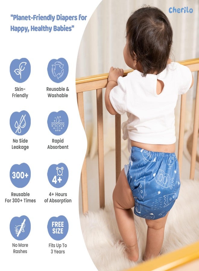 Cherilo حفاضات شيريلو القماشية القابلة لإعادة الاستخدام للأطفال حديثي الولادة من عمر 0 إلى 3 سنوات، مانعة للتسرب، حفاضات قماشية قابلة للغسل وصديقة للبيئة، لا تسرب جانبي، قابلة للتعديل، حفاضة جيبية بمقاس واحد (حفاضة واحدة بنمط المجرة + حشوة واحدة) - Image 3