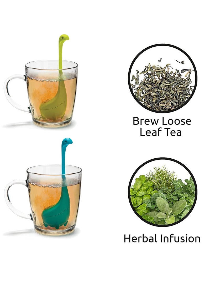 SYOSI Turquoise Ladle Green Cute Tea Infuser Strainer with Steeping Spoon Cute Tea Gifts Long Handle Neck Ball Body Lake Monster Silicone Tea Infuser for Herbal Tea - Image 2
