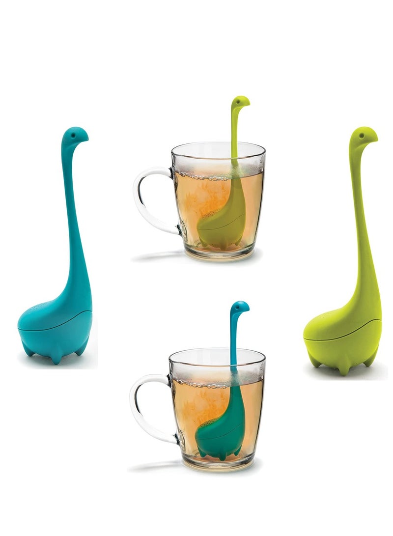 SYOSI Turquoise Ladle Green Cute Tea Infuser Strainer with Steeping Spoon Cute Tea Gifts Long Handle Neck Ball Body Lake Monster Silicone Tea Infuser for Herbal Tea - Image 1