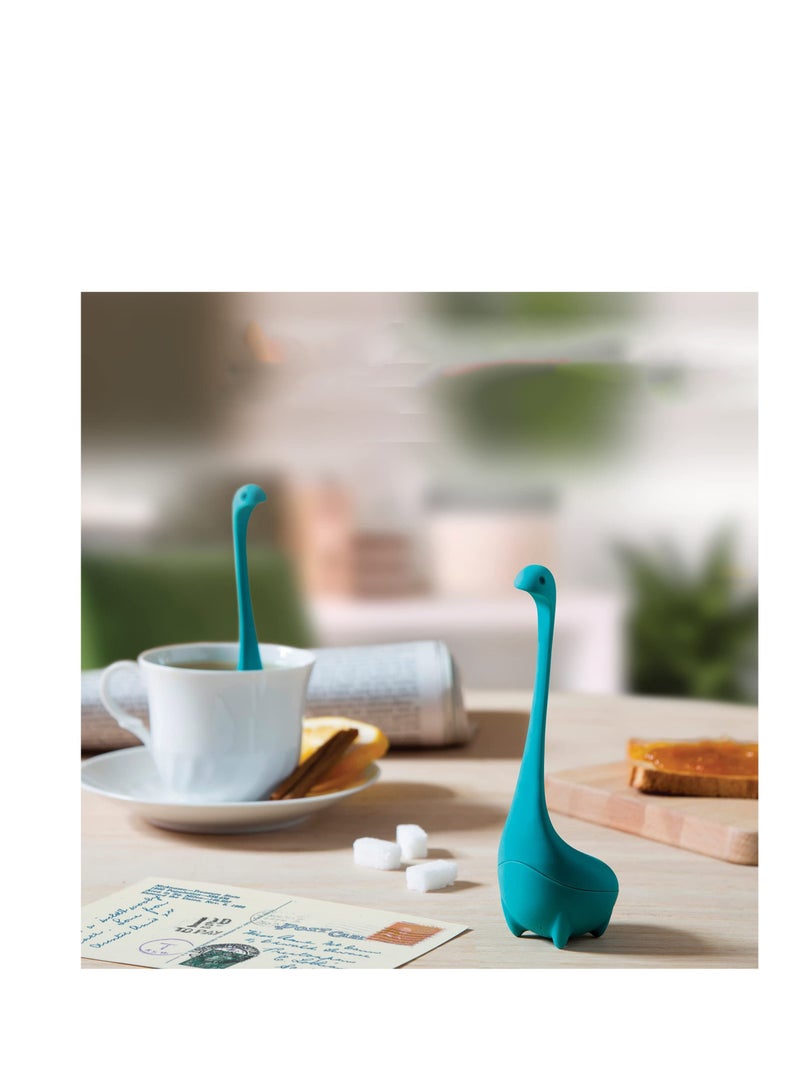 SYOSI Turquoise Ladle Green Cute Tea Infuser Strainer with Steeping Spoon Cute Tea Gifts Long Handle Neck Ball Body Lake Monster Silicone Tea Infuser for Herbal Tea - Image 5