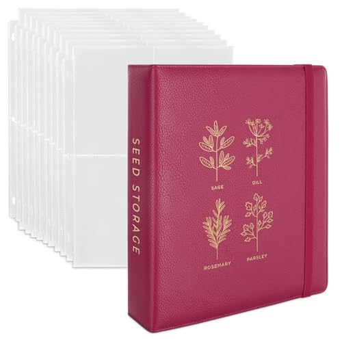 WILDGOOSE Seed Storage Organizer Binder - Seed Packet Organizer with 50 Pack Sheet Protectors That Stores 200 Seed Envelopes. (Raspberry) - Image 1