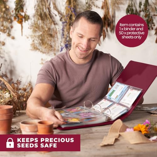 WILDGOOSE Seed Storage Organizer Binder - Seed Packet Organizer with 50 Pack Sheet Protectors That Stores 200 Seed Envelopes. (Raspberry) - Image 5