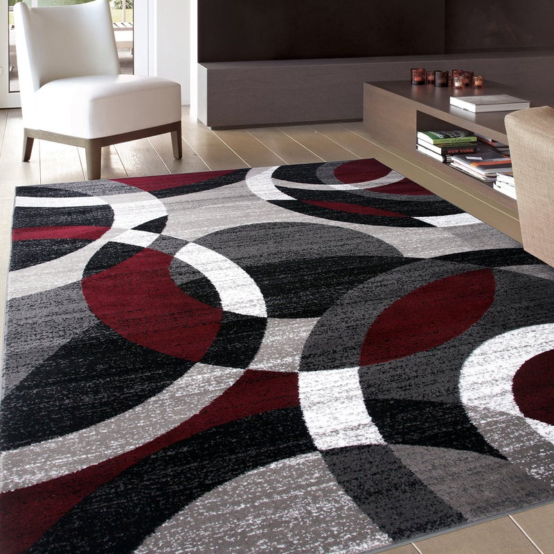 Rugshop Contemporary Abstract Circles Perfect for high Traffic Areas of Your Living RoomBedroomHome OfficeKitchen Area Rug 9 x 12 Red