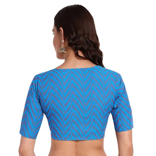JISB Women's High Neck Cotton Self Design Saree Blouse (42, Blue) - Image 2