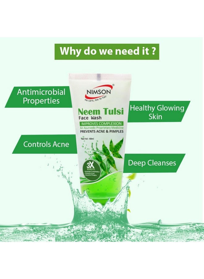 Nimson Neem Tulsi Face Wash With 3X Benefits Improves Complexion Prevents Acne Prevents Pimples 60Ml (Pack Of 5) - Image 2