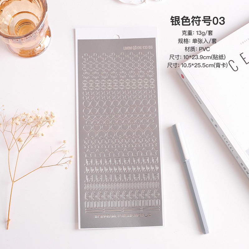 Generic Bronzing silver flower series hand account sticker number letter pvc waterproof small sticker goo card material paper wholesale silver symbol 