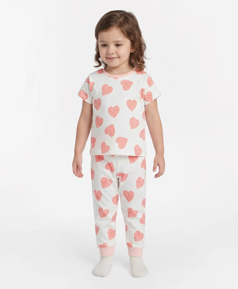Bonfino Bonfino 100% Cotton Heart Printed Pyjama Set - White