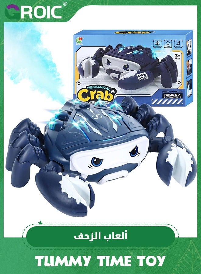 GROIC Crawling Crab Toy, Infant Tummy Time Baby Toys, Fun Interactive Walking Moving Toy Babies Sensory Induction Crabs with Spray, Toys Boys Girls Toddler Birthday Gift (Blue) - Image 1