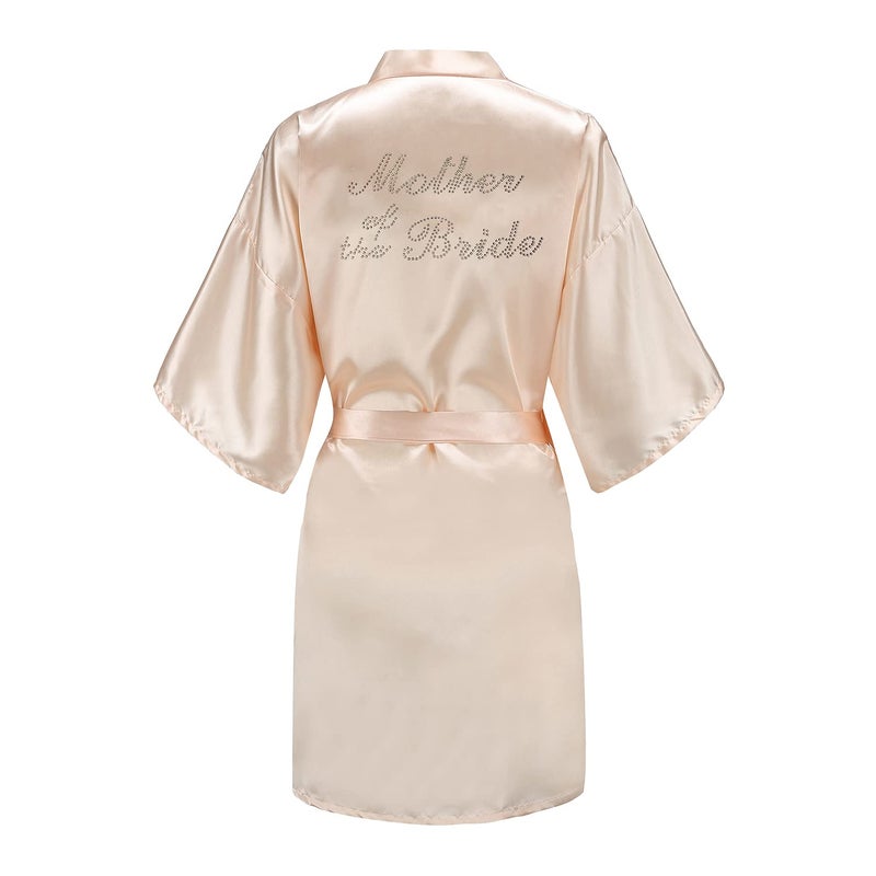 EPLAZA Women's One Size Silver Rhinestones Bride Bridesmaid Short Satin Robes for Wedding Party Getting Ready (Champagne, Mother of The Bride) - Image 1