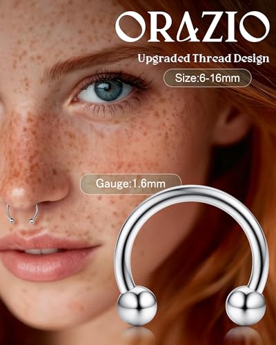 ORAZIO 16G 14G Horseshoe Septum Rings Surgical Steel Nose Rings Hoop for Women Men Circular Barbell Piercing Jewelry Cartilage Helix Tragus Earring Daith Lip Conch Piercing Rings 6/8/10/12/14/16mm - Image 3