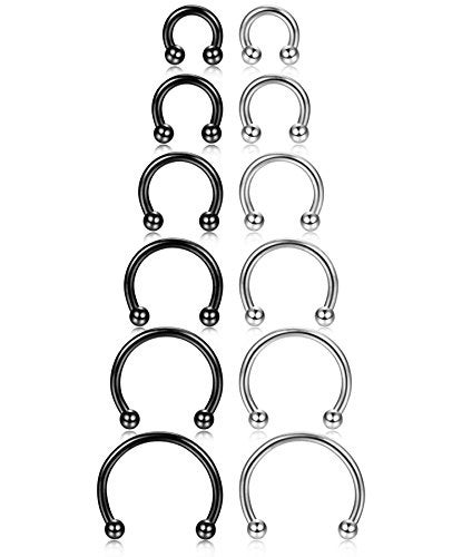 ORAZIO 16G 14G Horseshoe Septum Rings Surgical Steel Nose Rings Hoop for Women Men Circular Barbell Piercing Jewelry Cartilage Helix Tragus Earring Daith Lip Conch Piercing Rings 6/8/10/12/14/16mm - Image 1
