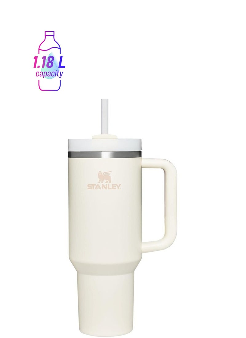 Stanley Quencher H2.0 FlowState Stainless Steel Vacuum Insulated Tumbler with Lid and Straw for Water, Iced Tea or Coffee, Smoothie and More Cream White Stainless Steel 40 oz 32x15x 10cm  - Image 1