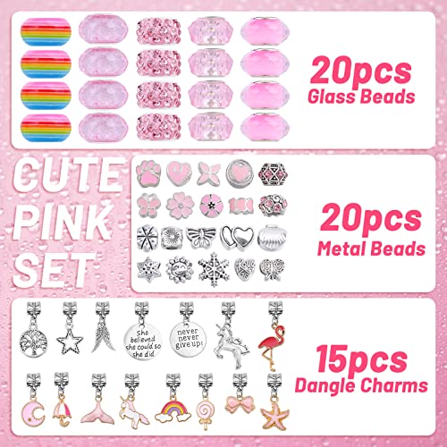 Flasoo DIY Charm Bracelet Making Kit, Jewelry Kit with Unicorn Mermaid Pink Stuff Craft Gifts for Birthday, Christmas, New Year - Image 2
