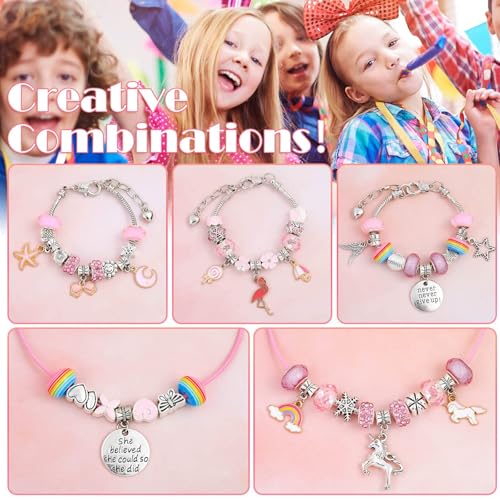 Flasoo DIY Charm Bracelet Making Kit, Jewelry Kit with Unicorn Mermaid Pink Stuff Craft Gifts for Birthday, Christmas, New Year - Image 5