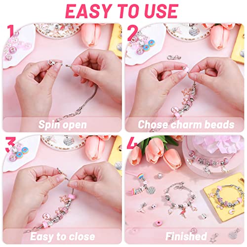 Flasoo DIY Charm Bracelet Making Kit, Jewelry Kit with Unicorn Mermaid Pink Stuff Craft Gifts for Birthday, Christmas, New Year - Image 4