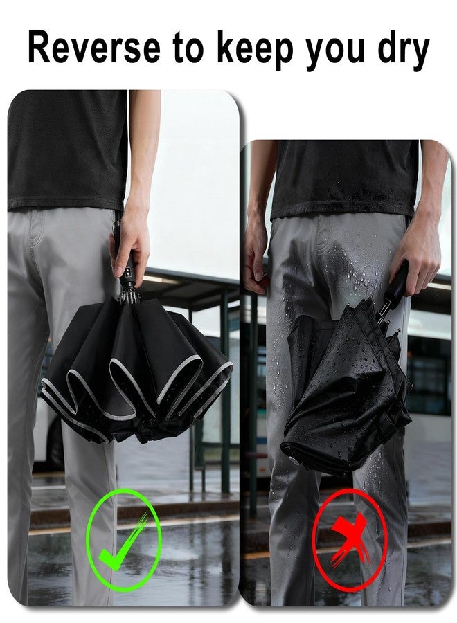 Lejorain Folding Reverse LED Umbrella - Upside Down Reflective Umbrellas Compact Inverted Travel Windproof Umbrella Auto Open Close for Rain - Image 4