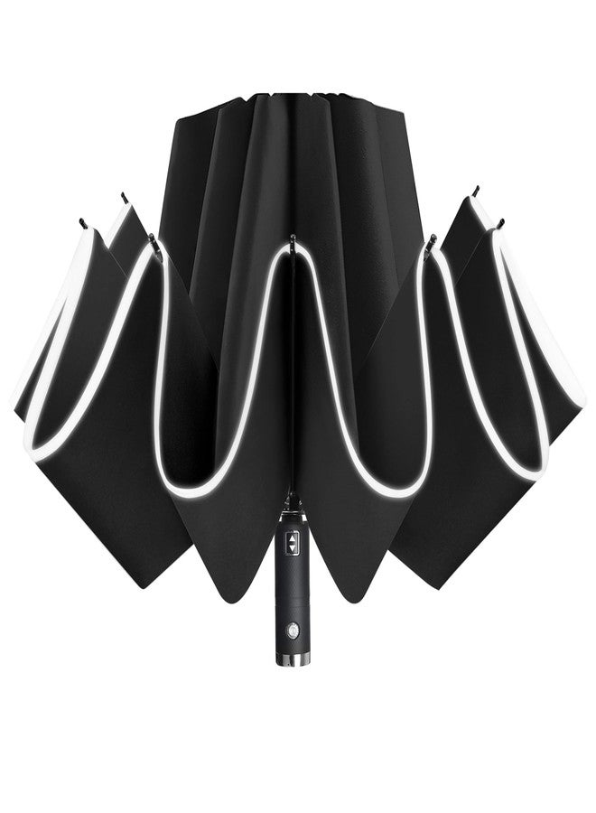 Lejorain Folding Reverse LED Umbrella - Upside Down Reflective Umbrellas Compact Inverted Travel Windproof Umbrella Auto Open Close for Rain - Image 1