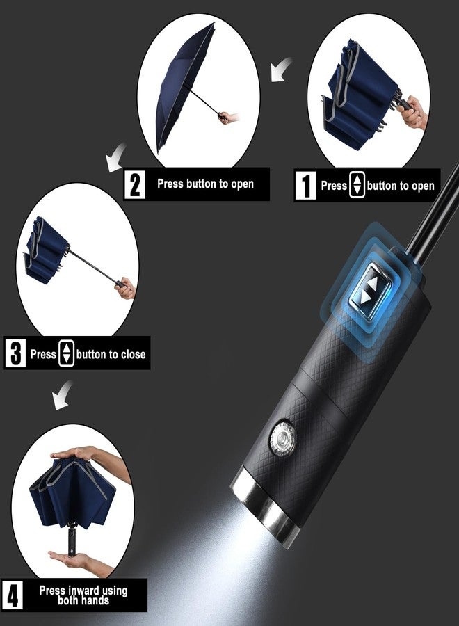 Lejorain Folding Reverse LED Umbrella - Upside Down Reflective Umbrellas Compact Inverted Travel Windproof Umbrella Auto Open Close for Rain - Image 5