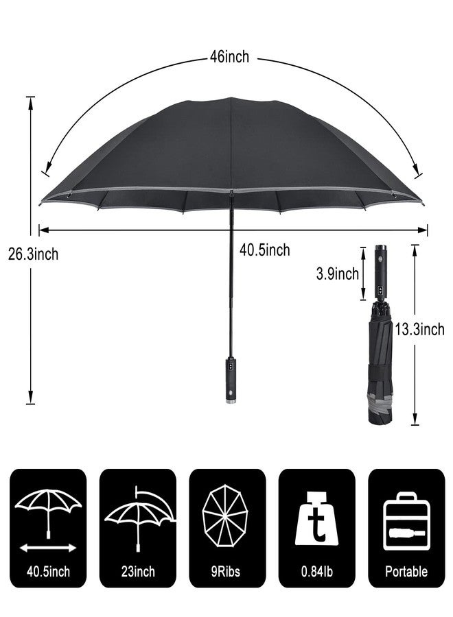 Lejorain Folding Reverse LED Umbrella - Upside Down Reflective Umbrellas Compact Inverted Travel Windproof Umbrella Auto Open Close for Rain - Image 2