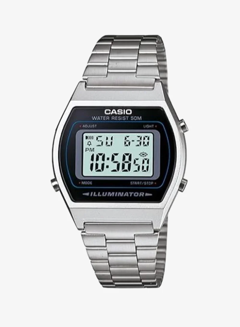 كاسيو Unisex Digital Display Watch With Silver Stainless Steel Strap - B640WD-1A