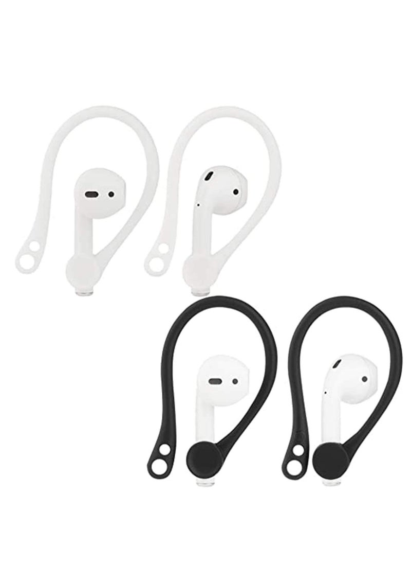 Delfino - Ear Hooks For Air Pods 2 1 2 Pairs Earphone Holders Anti Slip Over Ear Soft Tpu Earhook Earbuds Cover Earhooks For Outdoor Running Jogging Compatible With Air Pods 1 And 2 Black White - Image 1