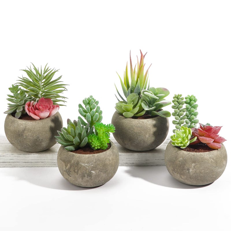 SPEPLA Succulents Plants Artificial 4 Pack, Mini Fake Succulents in Pots, Assorted Small Faux Succulent Decorative for Living Room Home Office Decor - Image 1