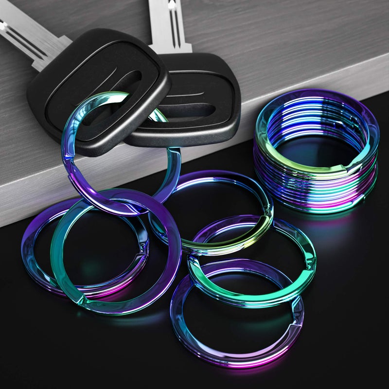 Silipac Silipac Metal Key Ring (12 pcs) - Iridescent Strong Keychain Rings for Car Keys, Home, School, Office, DIY Crafts - Flat Split Key Rings Heavy Duty Dog Ring Tag (1.14 in)  - Image 3