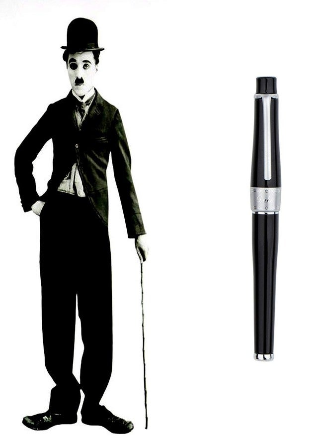 Asvine Duke Charlie Chaplin Fountain Pen Fine Nib, Unique Design Collection Black Heavy Pen with Pouch - Image 3