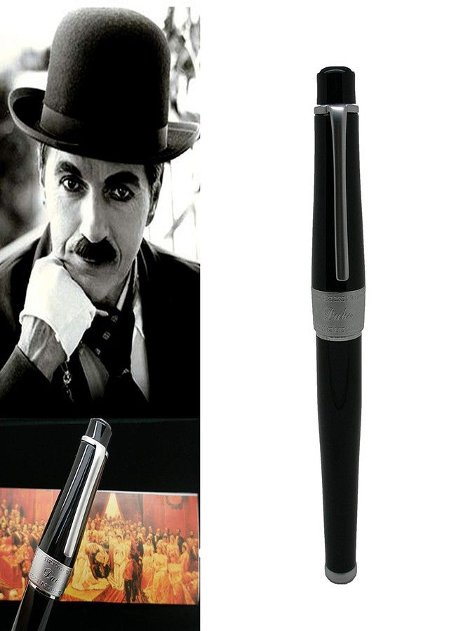 Asvine Duke Charlie Chaplin Fountain Pen Fine Nib, Unique Design Collection Black Heavy Pen with Pouch - Image 2