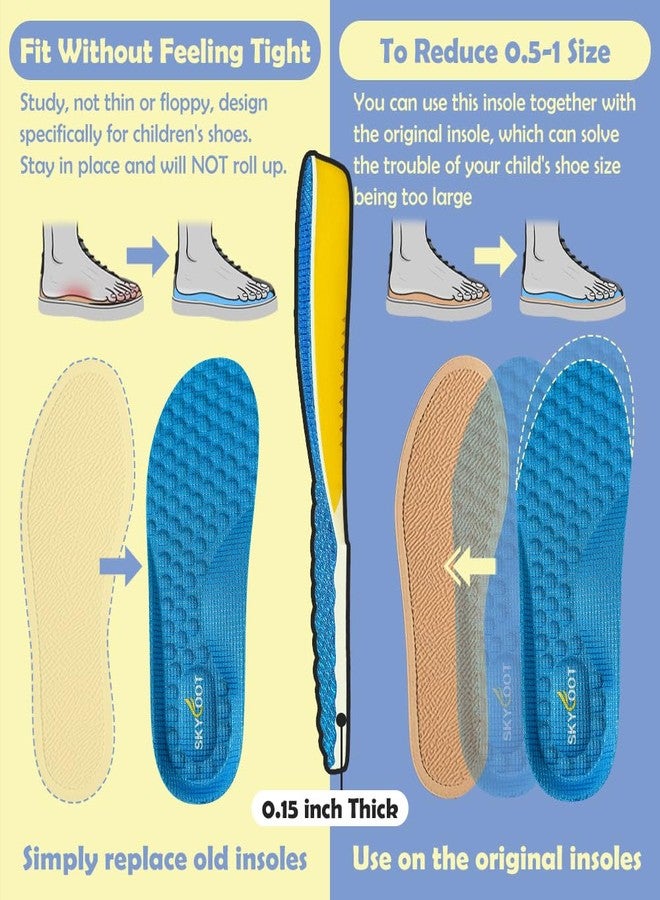 Skyfoot Shoe Insoles for Kids Worn Down Inserts Replacement, Comfy, Breathable, Cut to Fit Sturdy Shoe Soles for Child Sneakers (Blue - 1 Pair, Big Kids: 3-6) - Image 4