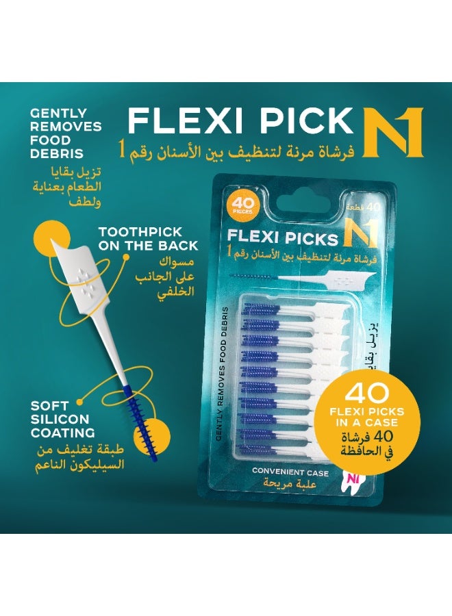 N1 Interdental Flexi Picks with Case, Soft Silicone Picks for Braces, Plaque and Food Removal, 40 PCS, 0.9 mm - Image 2