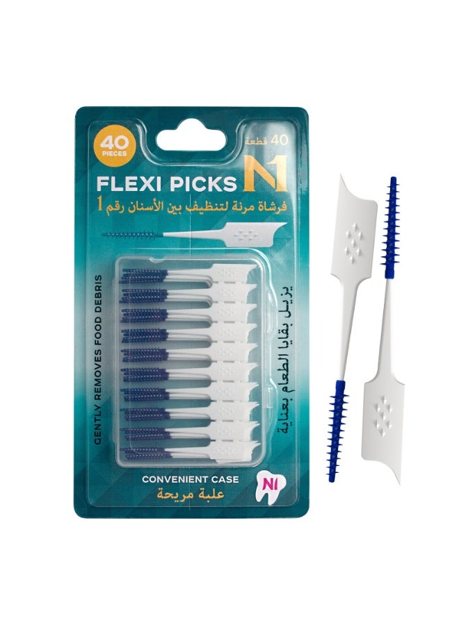 N1 Interdental Flexi Picks with Case, Soft Silicone Picks for Braces, Plaque and Food Removal, 40 PCS, 0.9 mm - Image 1