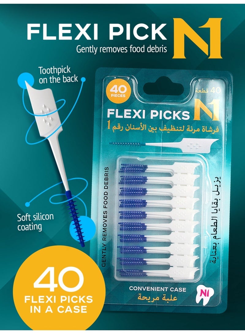 N1 Interdental Flexi Picks with Case, Soft Silicone Picks for Braces, Plaque and Food Removal, 40 PCS, 0.9 mm - Image 1