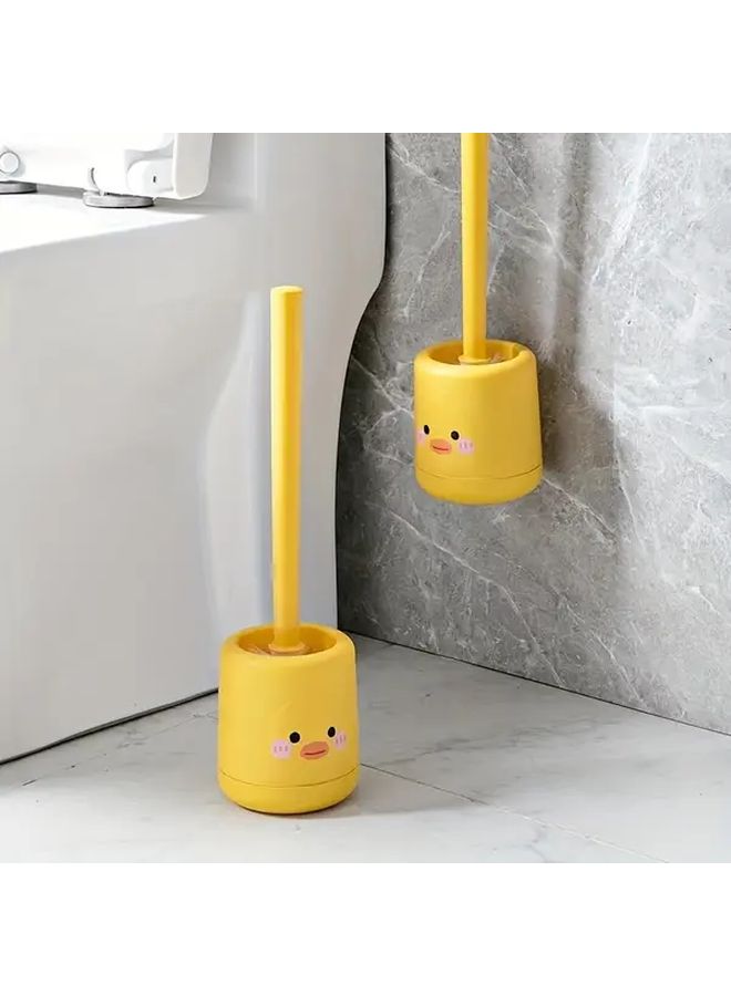 Yellow Duck Shaped Toilet Brush With Holder Durable Plastic Bathroom Accessory - Image 4