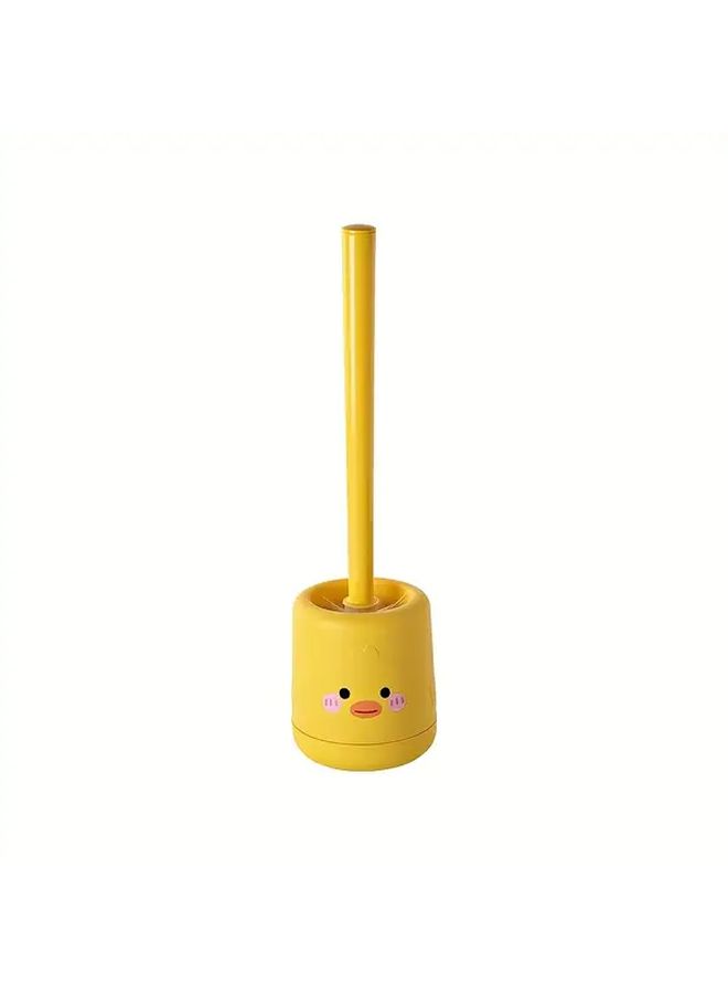 Yellow Duck Shaped Toilet Brush With Holder Durable Plastic Bathroom Accessory - Image 1