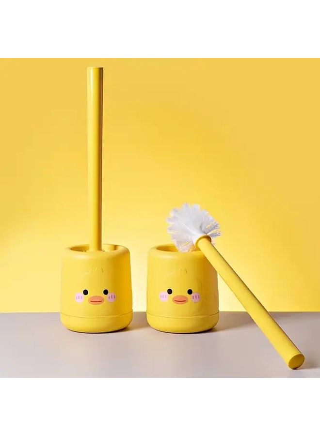 Yellow Duck Shaped Toilet Brush With Holder Durable Plastic Bathroom Accessory - Image 2