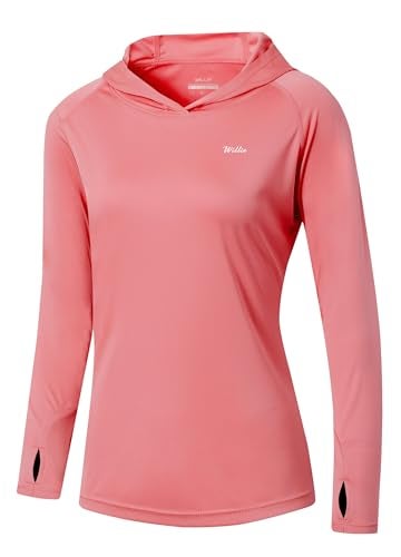 Willit Women's UPF 50+ Sun Protection Hoodie SPF Shirt Long Sleeve Hiking Fishing Outdoor Shirt Lightweight Hoodie Pink L - Image 1