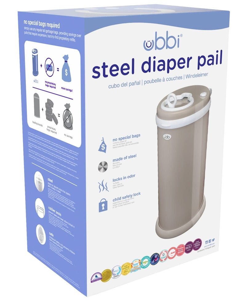 ubbi Ubbi Steel Odor Locking, No Special Bag Required Money Saving, Awards-Winning, Modern Design Registry Must-Have Diaper Pail, Taupe  - Image 2