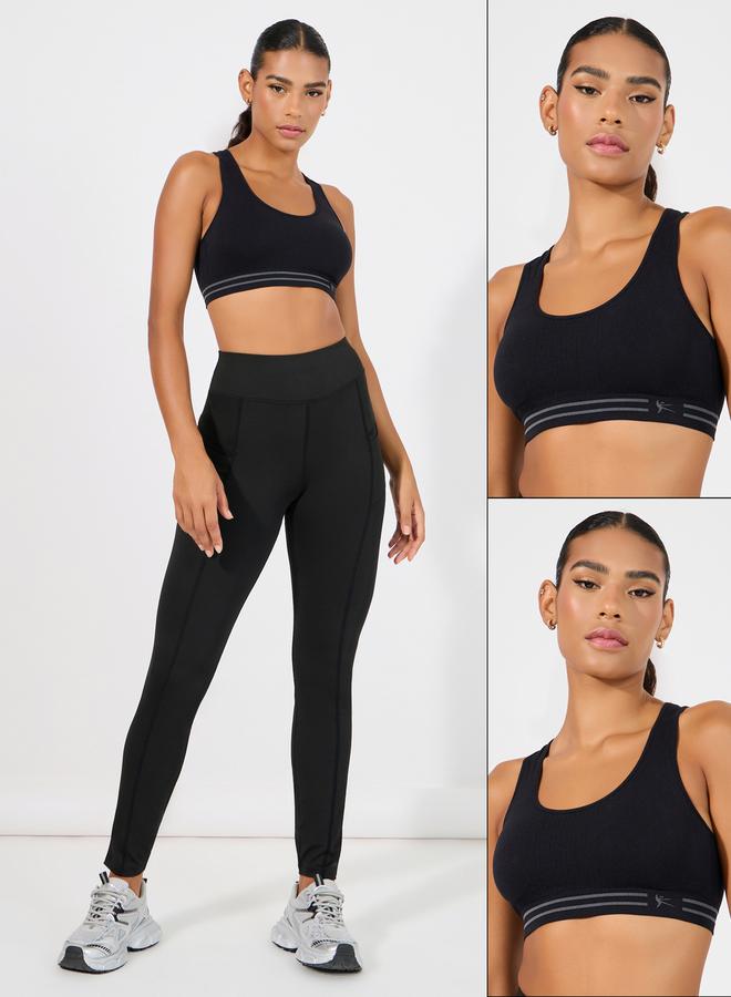 Styli Pack of 2 - Double Stripe Waist Strap Sports Bra - Image 1