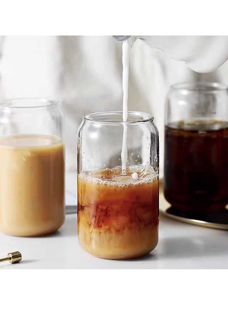 LEDIN Glass Cups with Bamboo Lids and Glass Straws 16oz Drinking Glasses Can Shaped Glass Cups Beer Glasses Iced Coffee Glasses Ideal for Soda Wine Cocktail Cleaning Brushes (10 Piece) - Image 3