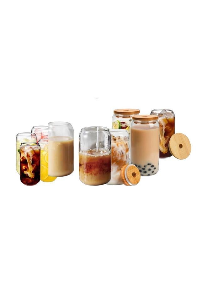 LEDIN Glass Cups with Bamboo Lids and Glass Straws 16oz Drinking Glasses Can Shaped Glass Cups Beer Glasses Iced Coffee Glasses Ideal for Soda Wine Cocktail Cleaning Brushes (10 Piece) - Image 2