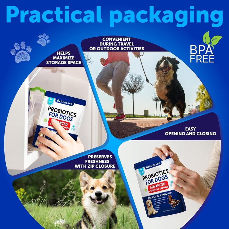 Artullano Probiotics for Dogs - Support Gut Health, Itchy Skin, Allergies, Immunity, Yeast Balance - Dog Probiotics and Digestive Enzymes with Prebiotics - Reduce Diarrhea, Gas - 70 Probiotic Chews for Dogs - Image 5