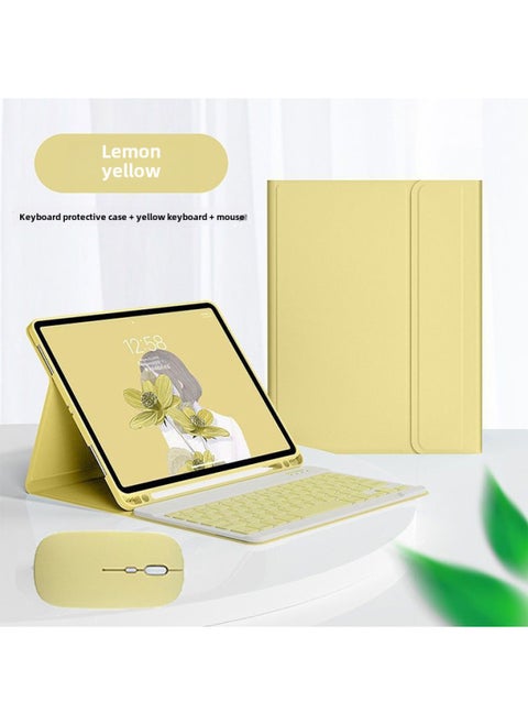 A8 Bluetooth Keyboard Case For Ipad Pro 11 Pen Slot Leather Protective Cover For Digital Computer/tablet-Color:Yellow-leather Case + Keyboard + Dual-mode Charging Mouse-Applicable Model:iPadmini2/3/4/5(7.9 Inches)