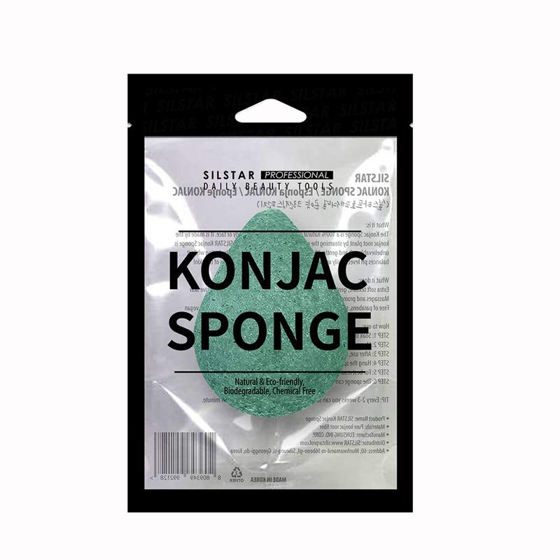 SILSTAR PROFESSIONAL SILSTAR PROFESSIONAL Konjac Facial Sponge Tear Drop Cedar Green 203  Our Konjac Sponge Offers an Amazing Cleansing and Shaving Experience  - Image 1