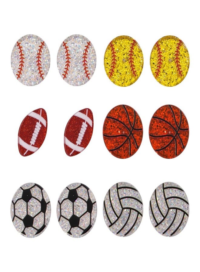 Kzl 6 Pairs Cute Sport Acrylic Stud Earrings Set for Women Football Baseball Basketball Volleyball Soccer Softball Glitter Stud Earrings Soprt Lover Jewelry Game Day Accessories Gifts-6 Pairs - Image 1