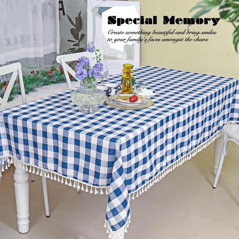 Midsummer Breeze Buffalo plaid tablecloth burlap gingham table cloth for عيد الشكر عيد الميلاد مطعم مطعم العطلة في الهواء الطلق؟ مستطيل/مستطيل 55x70 الأزرق - Image 4