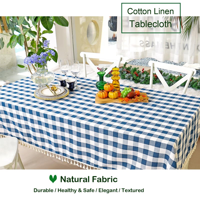 Midsummer Breeze Buffalo plaid tablecloth burlap gingham table cloth for عيد الشكر عيد الميلاد مطعم مطعم العطلة في الهواء الطلق؟ مستطيل/مستطيل 55x70 الأزرق - Image 1