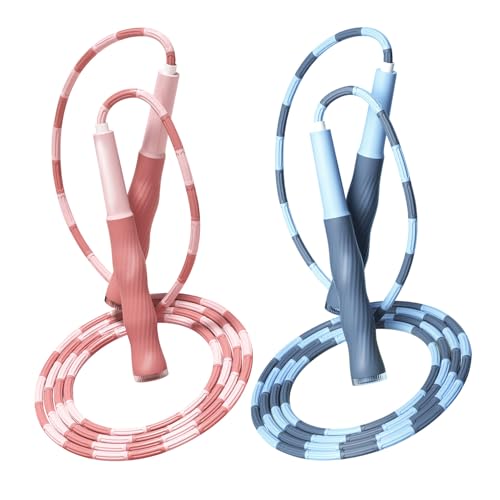 Redify Upgraded Beaded Jump Rope for Kids,Tangle-Free Segmented Kids Jump Rope with Soft Anti-slip Handles,Adjustable Jumping Rope for Children Women and Men Fitness 9.2 Feet, Pink Blue - Image 1