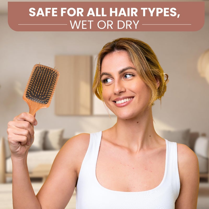 SHASH Since 1869 Made in Germany Wooden Paddle Brush - Gently Detangles, Styles, Conditions Hair with Minimal Frizz and Breakage - Safe for All Hair Types, Wet or Dry - Eco-Sourced Wood - Image 3